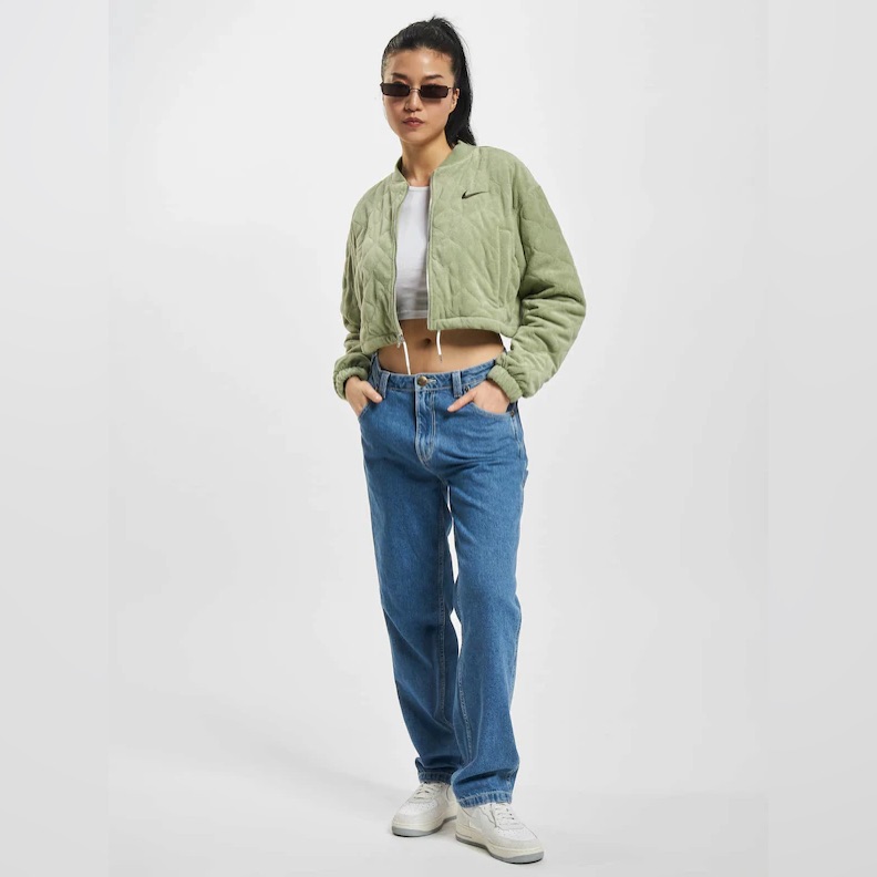 Nike Green Terry Quilted Sportswear Cropped Jacket Size M New